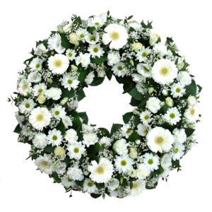 coroana funerara cu flori albe