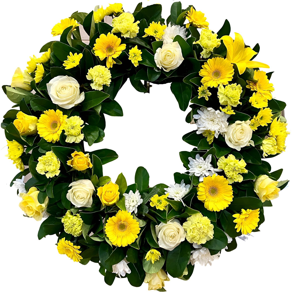 Coroana funerara cu garoafe si gerbera