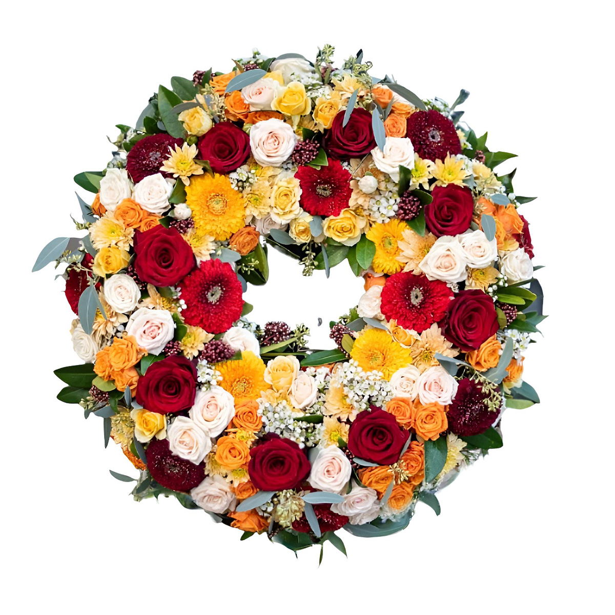 Coroana Funerara cu Trandafiri si Gerbera